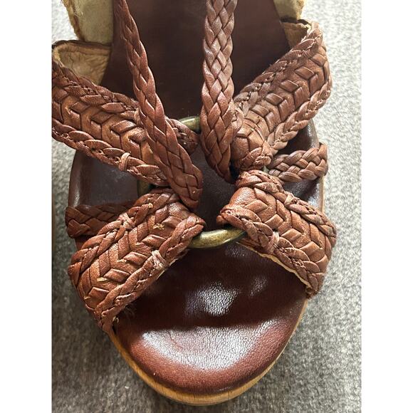 FRYE Leather Braided Platform Heels Wooden Size 8 - Picture 5 of 10